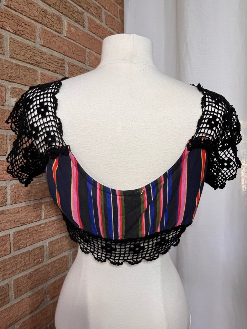 Free People Aruba Crochet Crop Top Boho Striped Black Size S - Picture 4 of 9